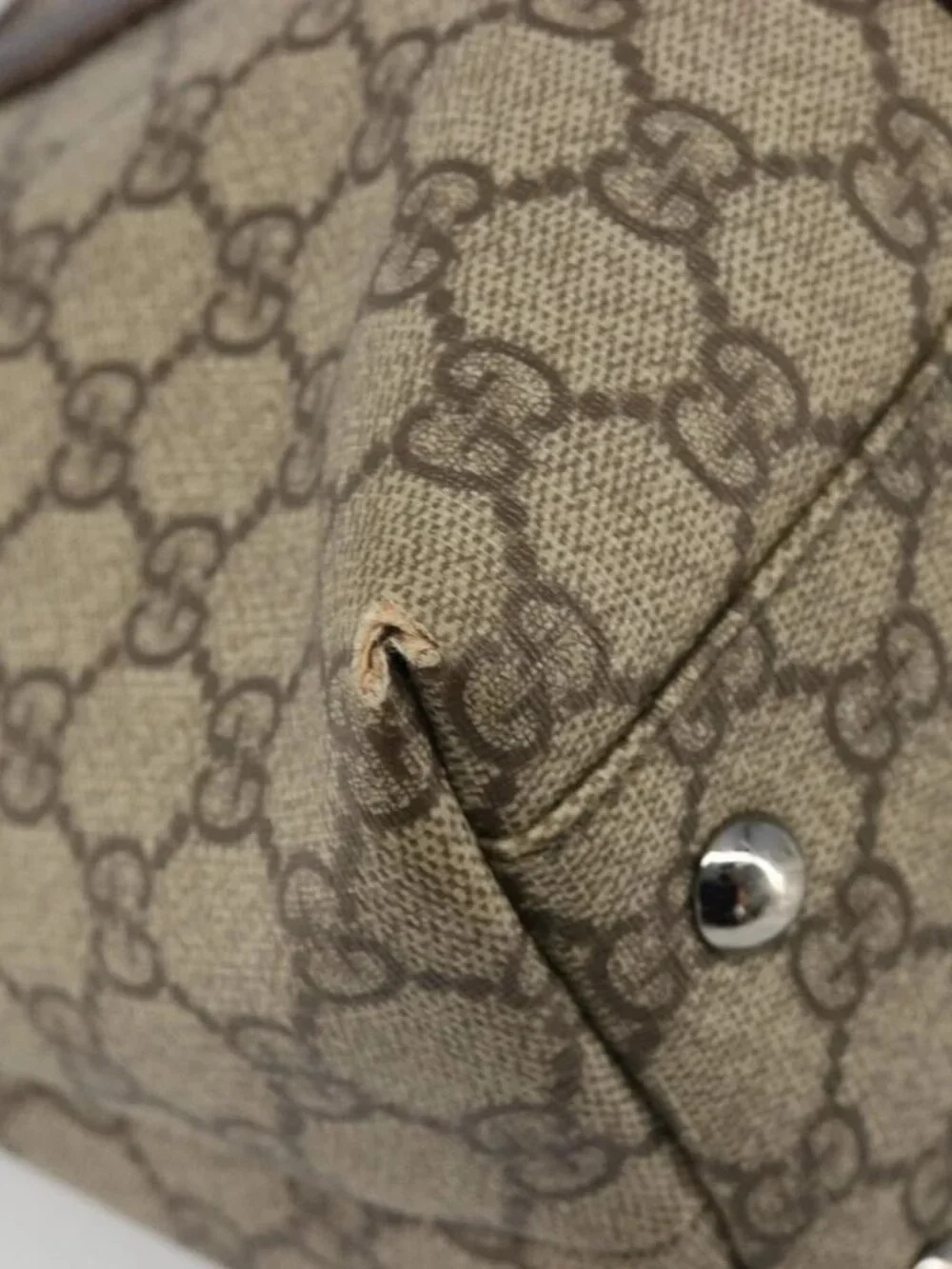 GUCCI GG Supreme Tote Bag PVC Beige Silver 114595 Auth 187099